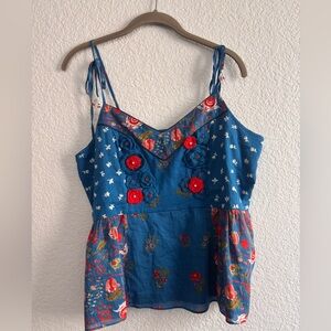 Floral Embroidered Blue Women's Top